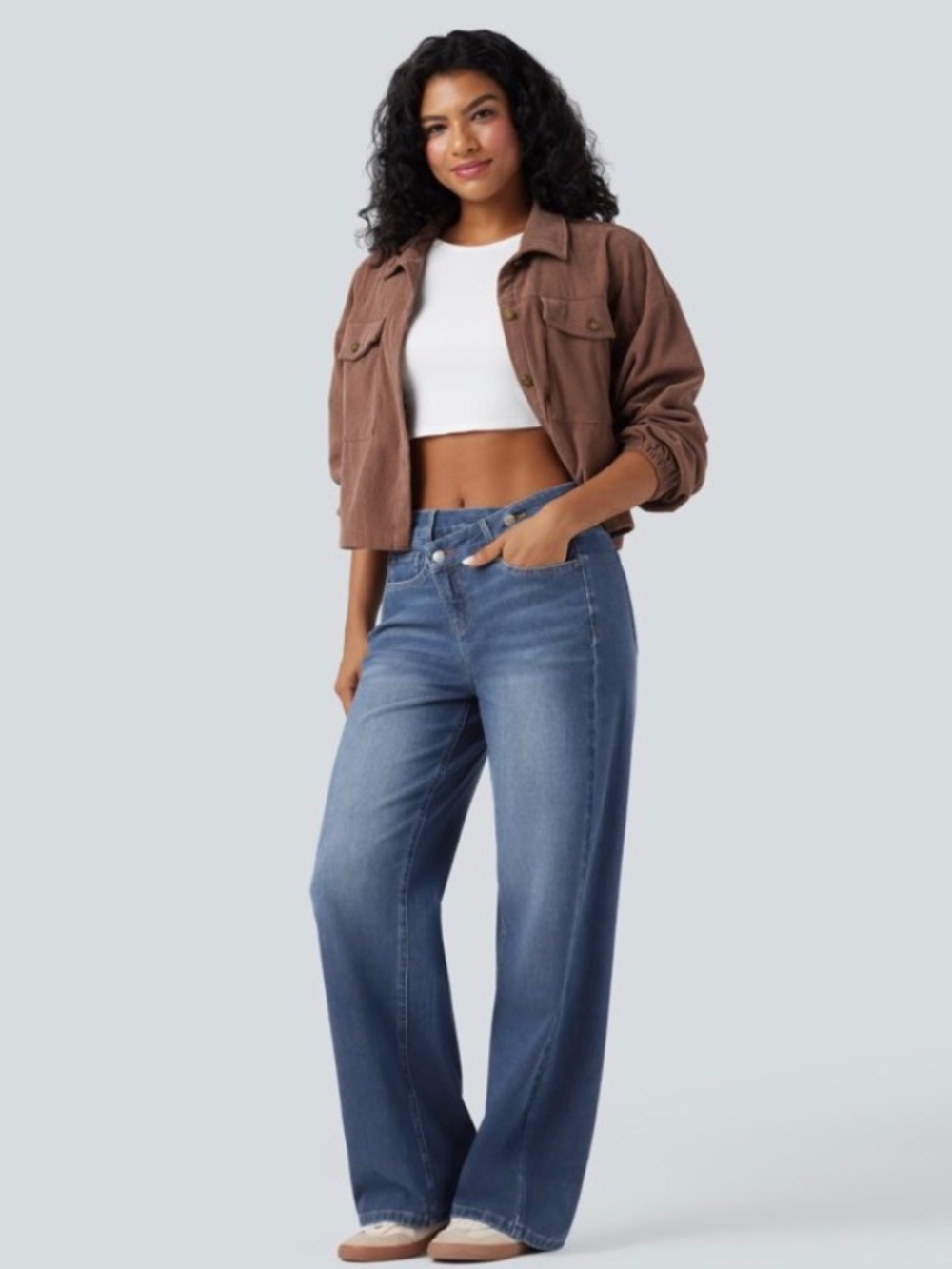 Halara Flex Asymmetric Low Rise Waist Wide Leg Stretch Jeans size M Mid Blue